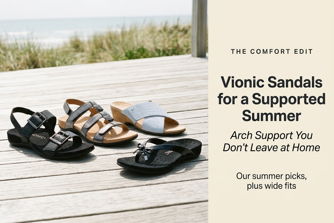 Vionic sandals with built-in arch support on a sunny New Zealand bach deck