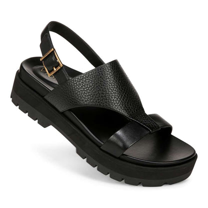 Alondra Platform Lug Sandal - Black Leather