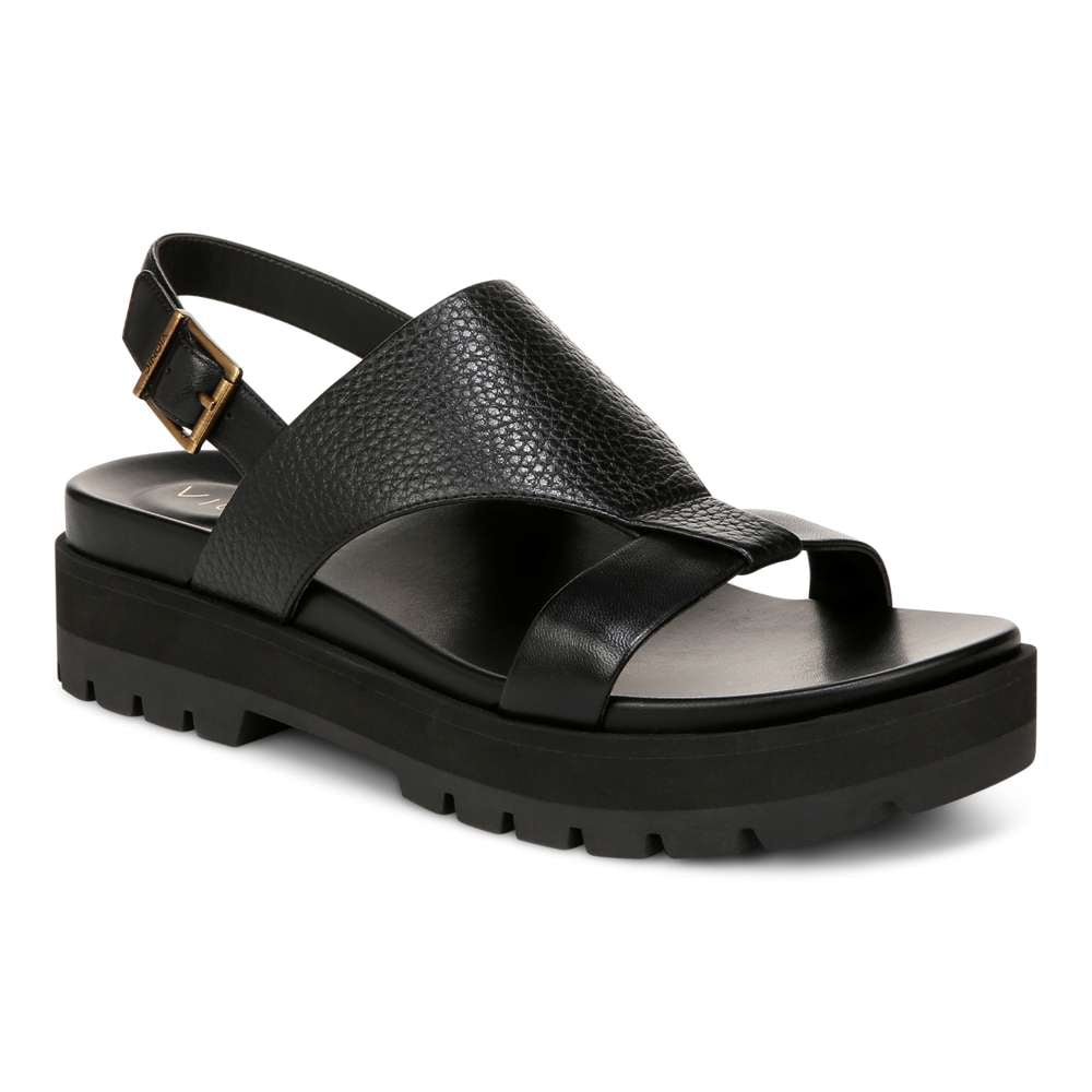 Alondra Platform Lug Sandal - Black Leather